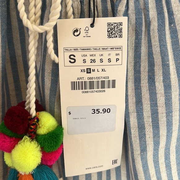 NWT Zara TRF Stripe Top Pom Poms Sz S - Picture 8 of 9
